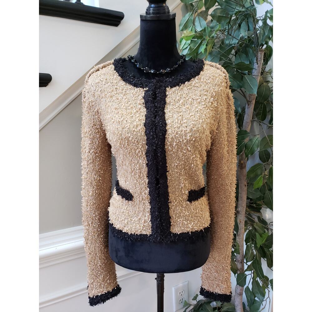 Mcginn Cardigan Sweater Women's‎ Large Beige Tweed Eye Lush Hook & Eye Closure